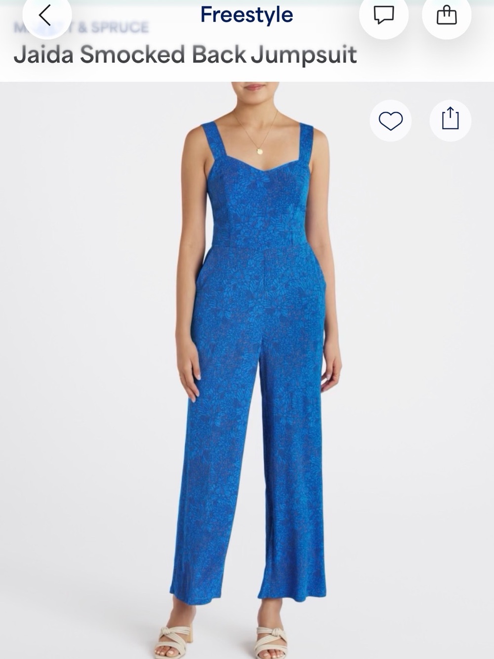Market & Spruce Jaida Smocked Back Royal Blue Floral Jumpsuit
